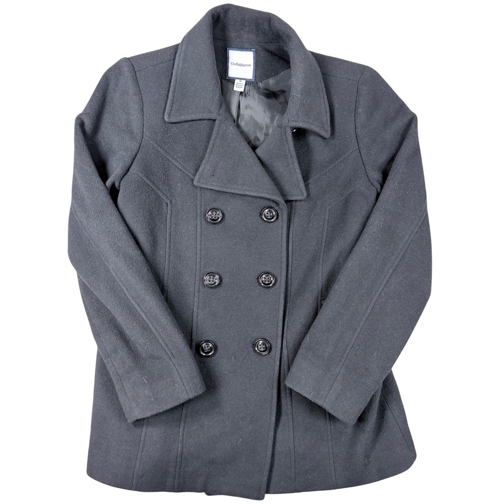 Croft & Barrow Womens Black Wool Blend Double Breasted Pea Coat Jacket Size M